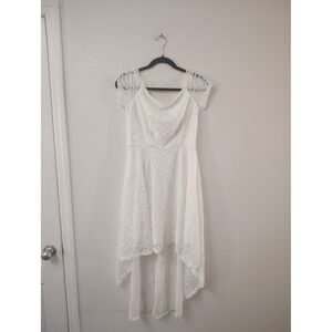Dressystar Womens White Floral Lace High-Low Cocktail Dress Short Sleeve Wedding